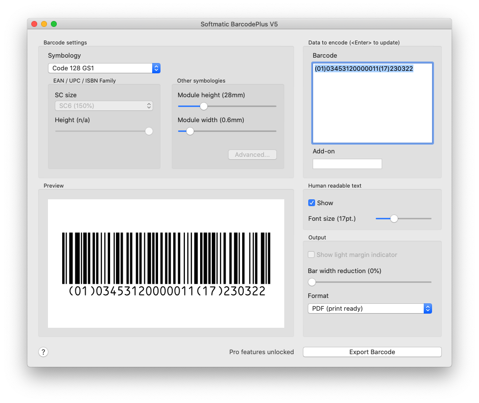Barcode generator for Code GS1-128